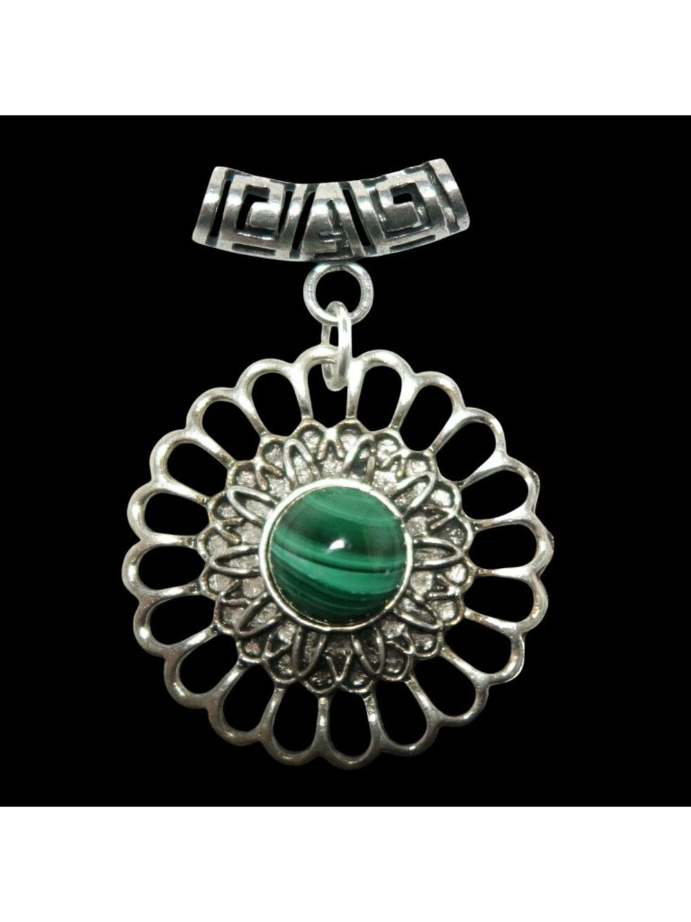 Malachite Pendant Flower Power Green Gemstone Silver Statement Crystal Charm